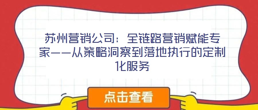 蘇州營銷公司：全鏈路營銷賦能專家——從策略洞察到落地執行的定制化服務
