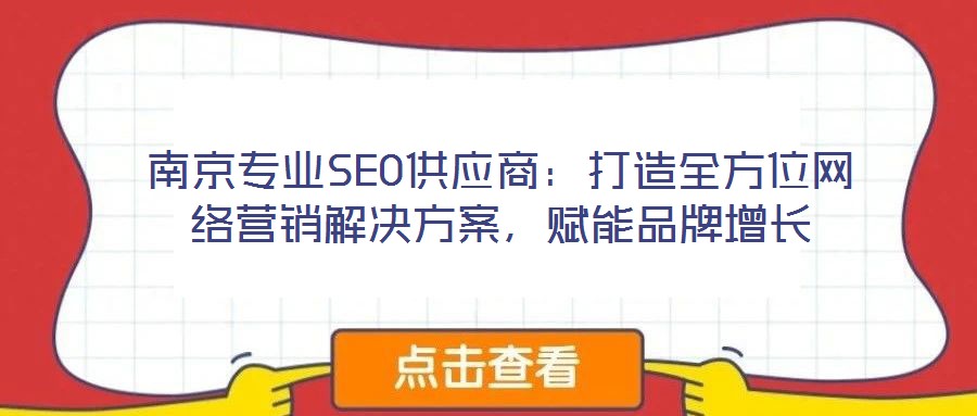 南京專業SEO供應商:打造全方位網絡營銷解決方案,賦能品牌增長